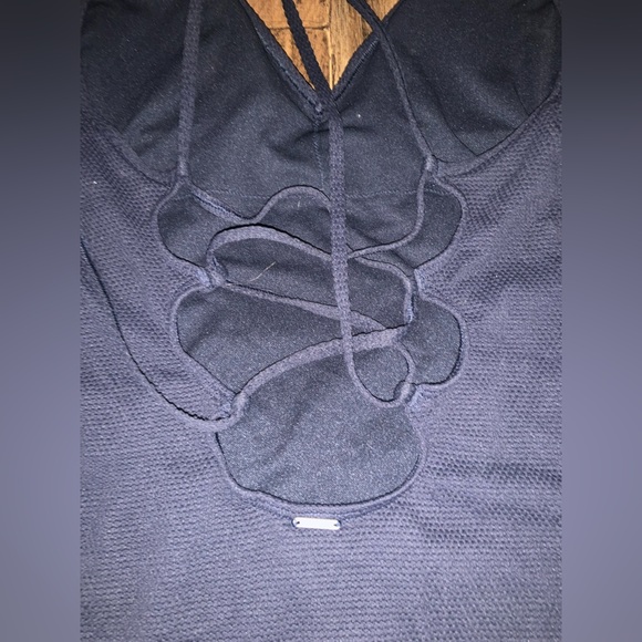 Abercrombie navy ribbed lace up back one piece bathing suit or bodysuit nwot $80 - Picture 3 of 5